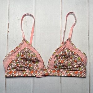 Aerie Bralette Large Ditzy Floral Unlined Triangle Lace Pink Nwot Mesh L